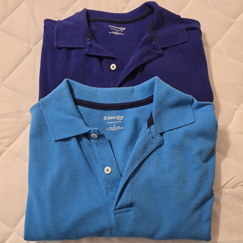 Set Of Two St. John's Bay Blue Polo Shirts, Classic Design